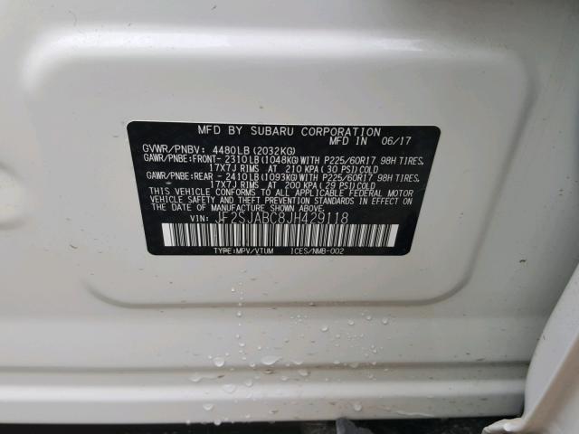 JF2SJABC8JH429118 - 2018 SUBARU FORESTER 2 WHITE photo 10