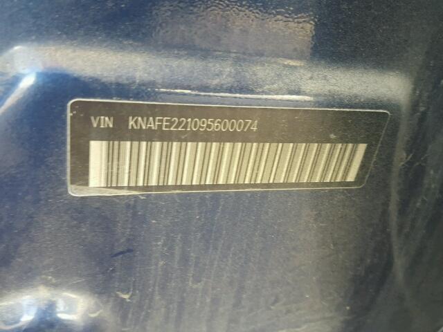 KNAFE221095600074 - 2009 KIA SPECTRA EX BLUE photo 10