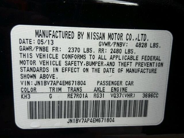 JN1BV7AP4EM671804 - 2014 INFINITI Q50 BASE BLACK photo 10