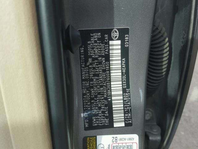 4T1BK36B76U081850 - 2006 TOYOTA AVALON XL GRAY photo 10