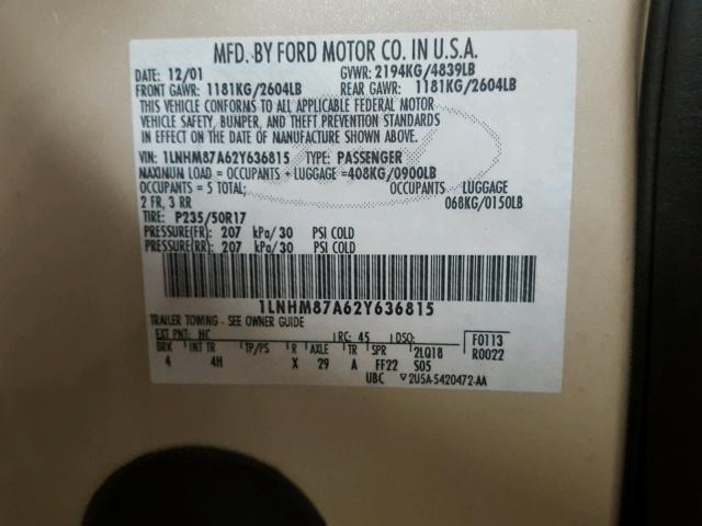 1LNHM87A62Y636815 - 2002 LINCOLN LS 奶油色 照片 10