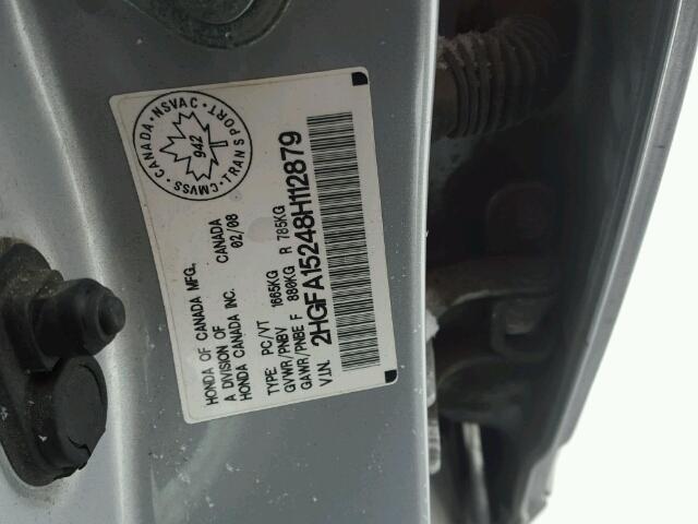 2HGFA15248H112879 - 2008 HONDA CIVIC DX SILVER photo 10