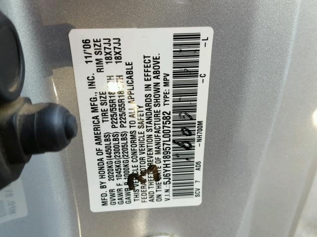 5J6YH18957L007582 - 2007 HONDA ELEMENT SC SILVER photo 10