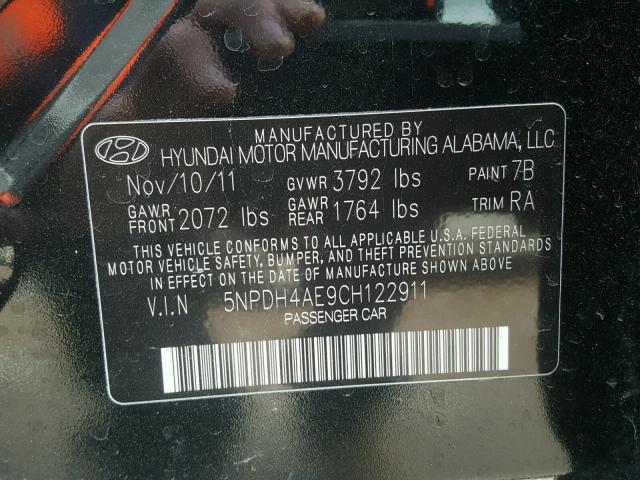 5NPDH4AE9CH122911 - 2012 HYUNDAI ELANTRA GL BLACK photo 10