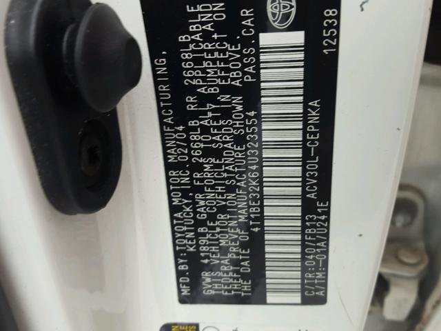 4T1BE32K64U323554 - 2004 TOYOTA CAMRY LE თეთრი ფოტო 10