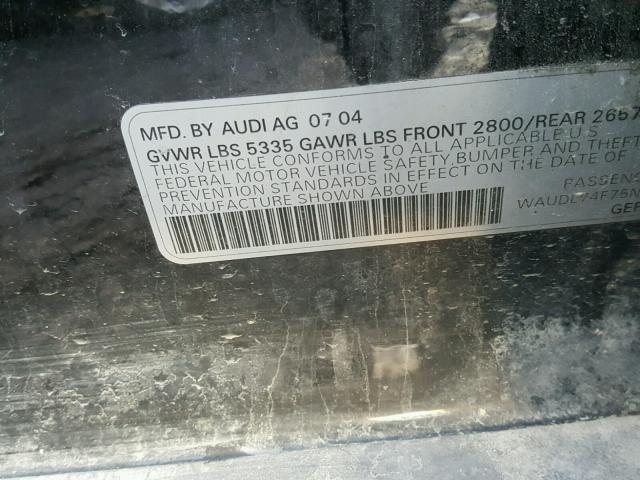 WAUDL74F75N031771 - 2005 AUDI A6 4.2 QUA BLACK photo 10