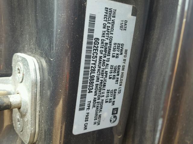 6G2EC57Y28L988034 - 2008 PONTIAC G8 GT GRAY photo 10