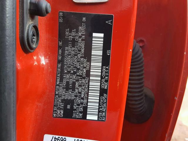 5TBBT54138S463462 - 2008 TOYOTA TUNDRA DOU RED photo 10