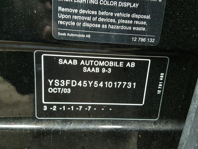 YS3FD45Y541017731 - 2004 SAAB 9-3 ARC BLACK photo 10