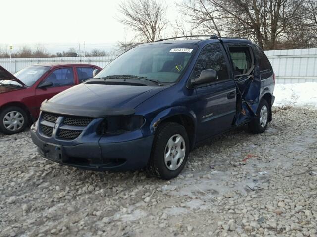 1B4GP25R91B105135 - 2001 DODGE CARAVAN SE BLUE photo 2