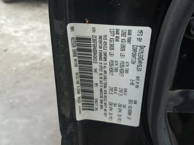 2C8GF68485R434315 - 2005 CHRYSLER PACIFICA T BLACK photo 10