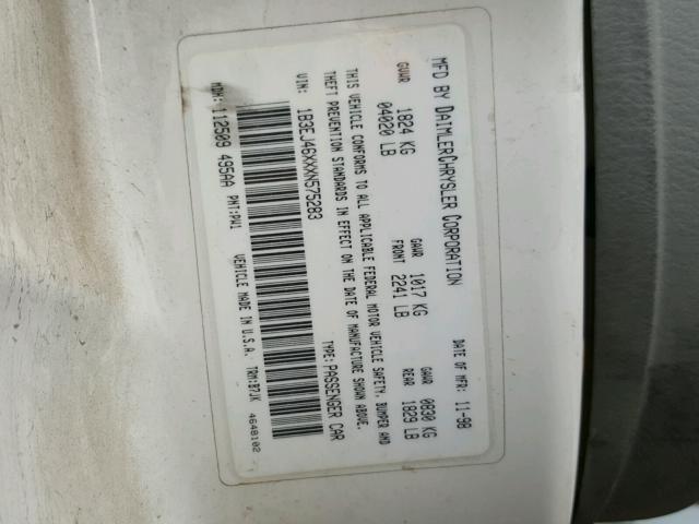 1B3EJ46XXXN575283 - 1999 DODGE STRATUS WHITE photo 10