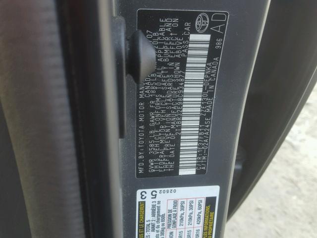 2T1BR32E98C934877 - 2008 TOYOTA COROLLA CE GRAY photo 10