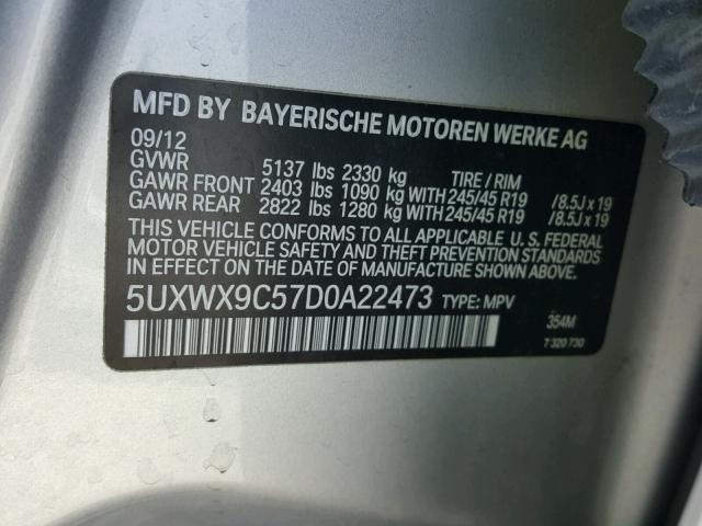 5UXWX9C57D0A22473 - 2013 BMW X3 XDRIVE2 Серебристый фото 10