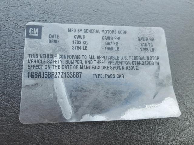 1G8AJ58F27Z133687 - 2007 SATURN ION LEVEL GRAY photo 10