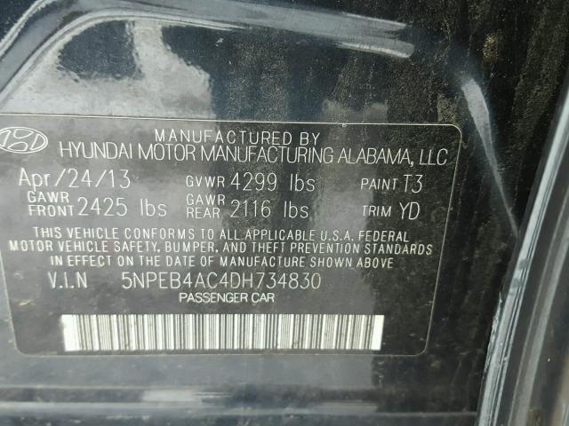 5NPEB4AC4DH734830 - 2013 HYUNDAI SONATA GLS BLUE photo 10