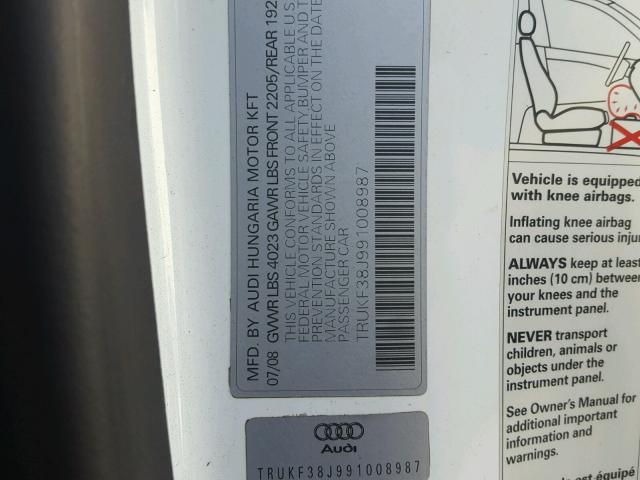 TRUKF38J991008987 - 2009 AUDI TT WHITE photo 10