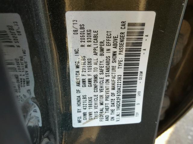 1HGCR2F83DA222383 - 2013 HONDA ACCORD EXL GRAY photo 10