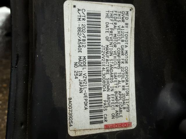 JT2VV21E4L3008904 - 1990 TOYOTA CAMRY DLX BLACK photo 10