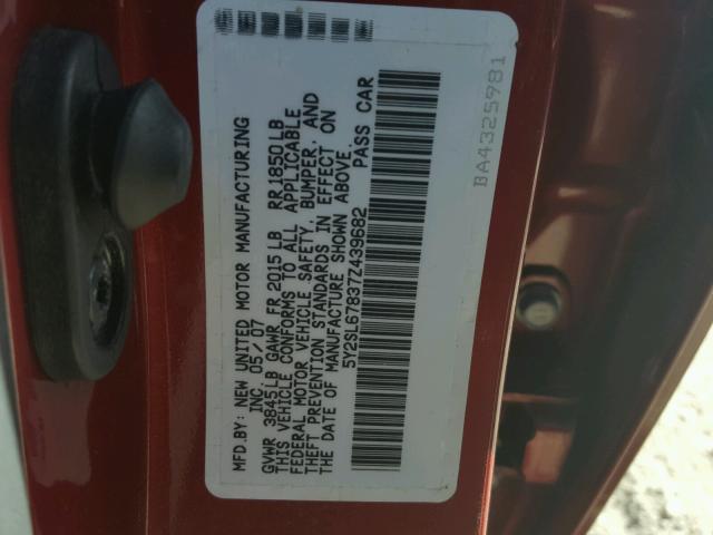 5Y2SL67837Z439682 - 2007 PONTIAC VIBE RED photo 10