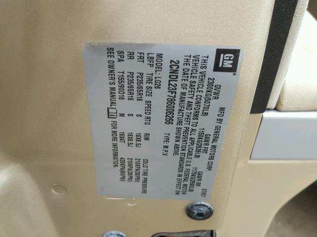 2CNDL23F786006266 - 2008 CHEVROLET EQUINOX LS GOLD photo 10