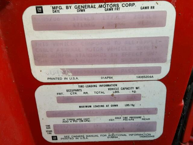 1G1YY6789G5903330 - 1986 CHEVROLET CORVETTE RED photo 10