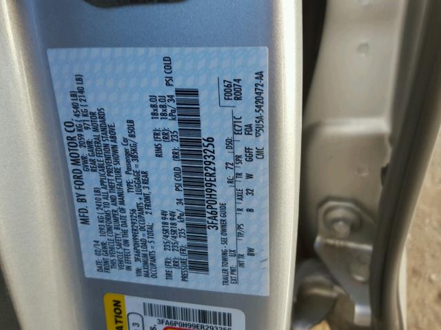 3FA6P0H99ER293256 - 2014 FORD FUSION SE SILVER photo 10