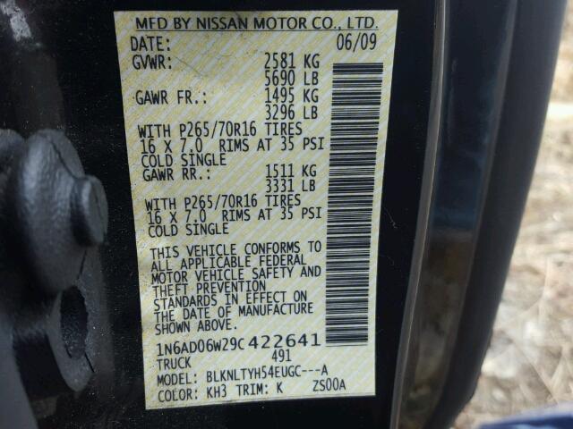 1N6AD06W29C422641 - 2009 NISSAN FRONTIER K BLACK photo 10