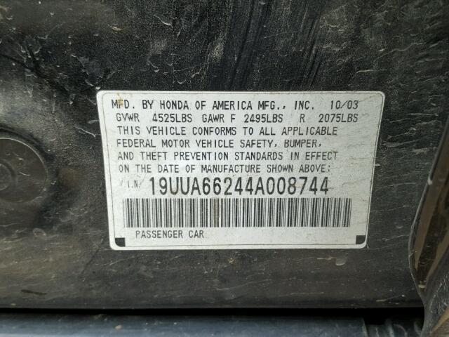 19UUA66244A008744 - 2004 ACURA TL BLACK photo 10