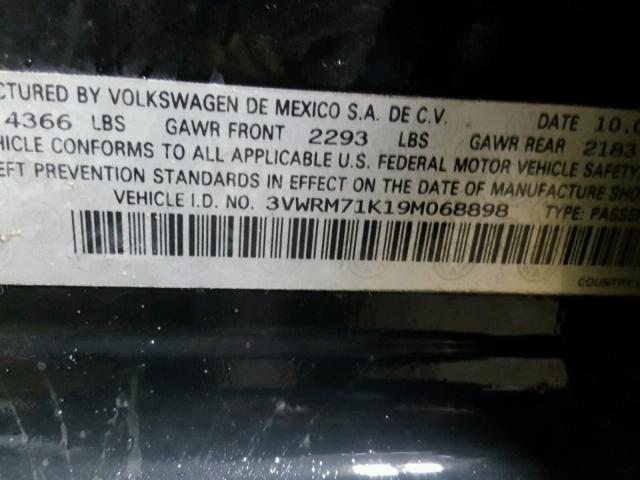 3VWRM71K19M068898 - 2009 VOLKSWAGEN JETTA SE BLACK photo 10