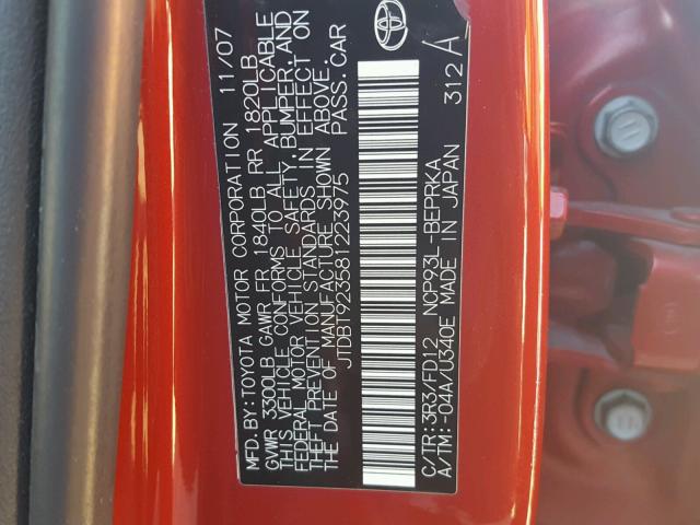 JTDBT923581223975 - 2008 TOYOTA YARIS RED photo 10