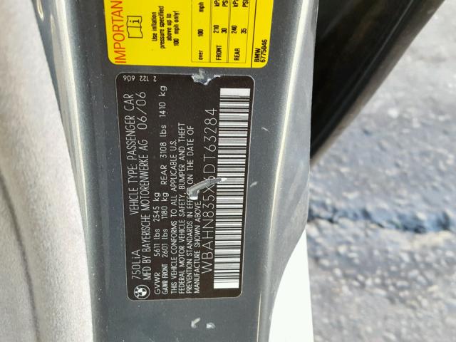 WBAHN835X6DT63284 - 2006 BMW 750 LI GRAY photo 10