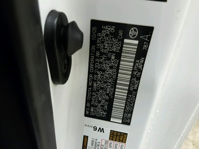 JTKDE177160097402 - 2006 TOYOTA SCION TC 白色 照片 10