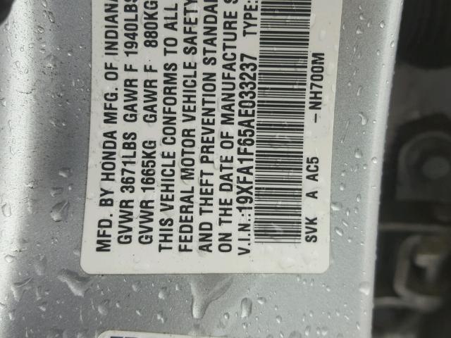 19XFA1F65AE033237 - 2010 HONDA CIVIC SILVER photo 10