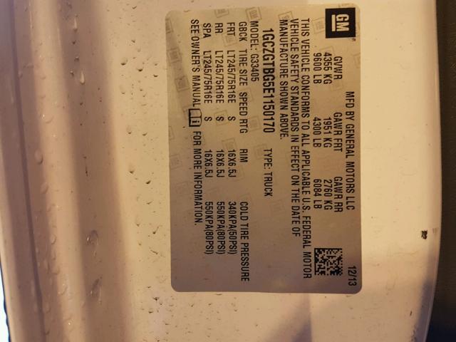 1GCZGTBG5E1150170 - 2014 CHEVROLET EXPRESS G3 WHITE photo 10