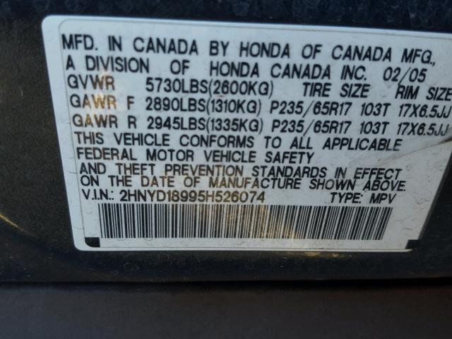 2HNYD18995H526074 - 2005 ACURA MDX TOURIN GRAY photo 10