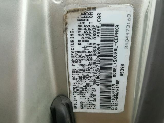 4T1BG22K71U066064 - 2001 TOYOTA CAMRY CE SILVER photo 10