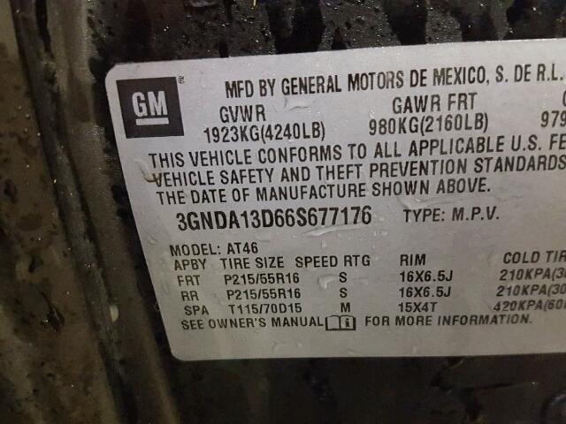 3GNDA13D66S677176 - 2006 CHEVROLET HHR LS 黑色 照片 10