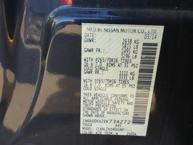 1N6AD0EV2EN734272 - 2014 NISSAN FRONTIER S CHARCOAL photo 10