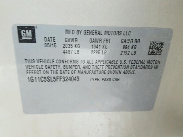 1G11C5SL5FF324043 - 2015 CHEVROLET MALIBU 1LT TAN photo 10