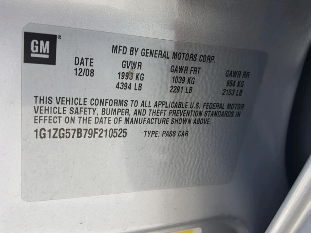 1G1ZG57B79F210525 - 2009 CHEVROLET MALIBU LS Boz foto 10