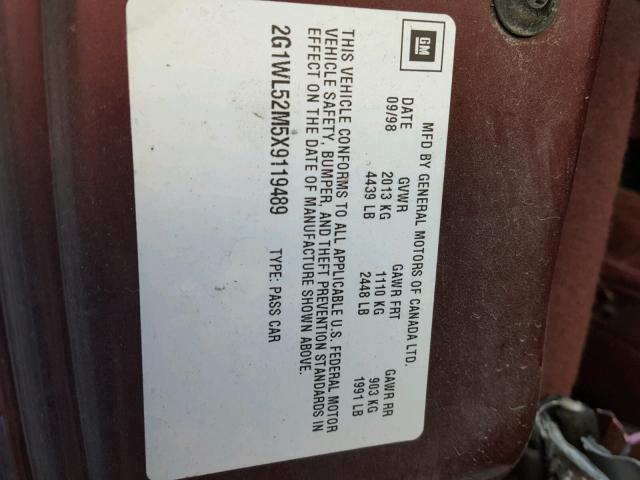 2G1WL52M5X9119489 - 1999 CHEVROLET LUMINA BAS ბურგუნდია ფოტო 10