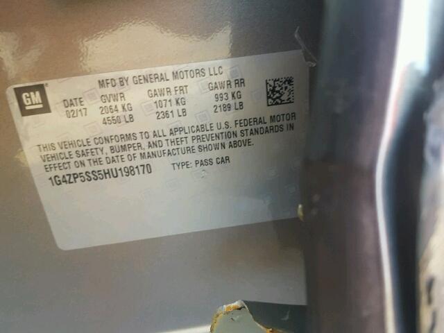 1G4ZP5SS5HU198170 - 2017 BUICK LACROSSE E GRAY photo 10