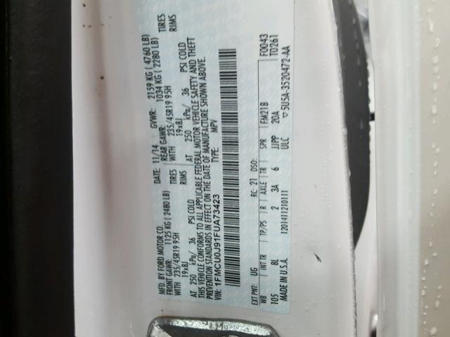 1FMCU0J91FUA73423 - 2015 FORD ESCAPE TIT WHITE photo 10