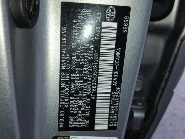 4T1BE32K05U942801 - 2005 TOYOTA CAMRY LE SILVER photo 10