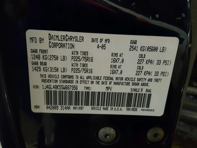 1J4GL48K55W667356 - 2005 JEEP LIBERTY SP BLUE photo 10