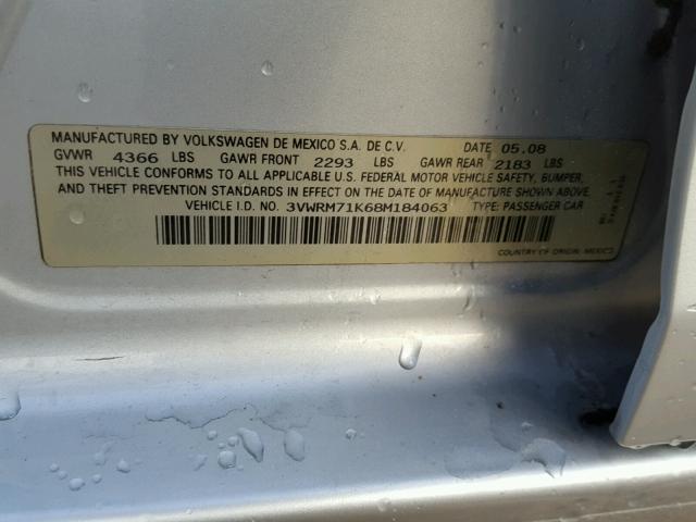 3VWRM71K68M184063 - 2008 VOLKSWAGEN JETTA SE Gümüş foto 10