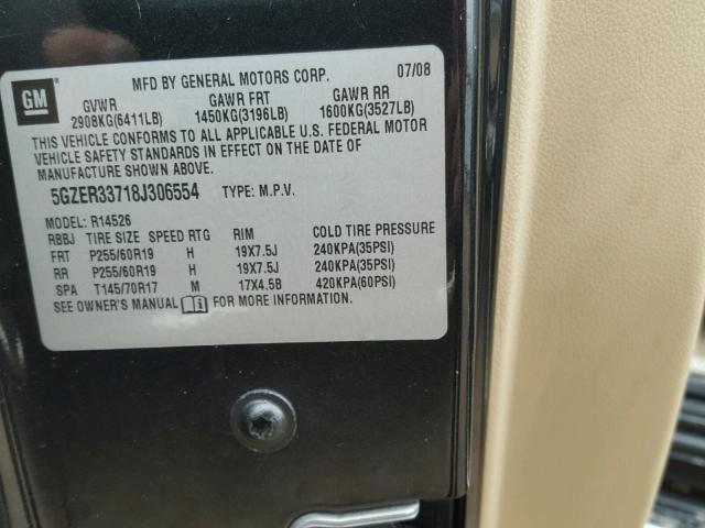 5GZER33718J306554 - 2008 SATURN OUTLOOK XR BLACK photo 10