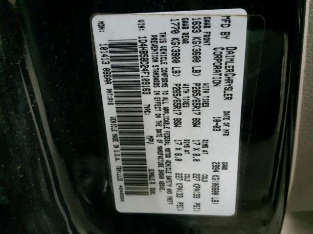 1D4HB58D24F109163 - 2004 DODGE DURANGO LI BLACK photo 10