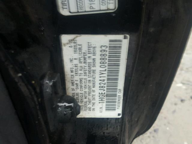 1HGEJ8241YL088893 - 2000 HONDA CIVIC EX BLACK photo 10